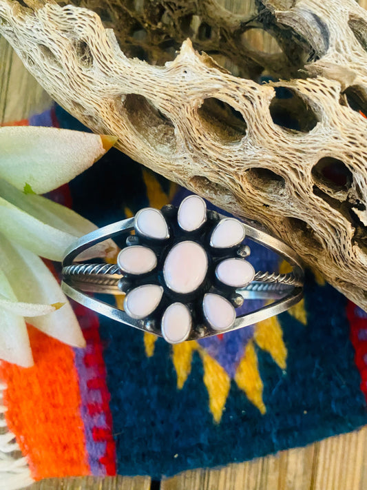 Handcrafted Queen Pink Conch Shell & Sterling Silver Cuff Bracelet