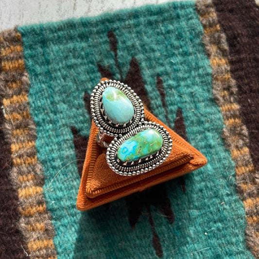 Handcrafted Sonoran Gold Turquoise & Sterling Silver Ring Size 8.5 Signed