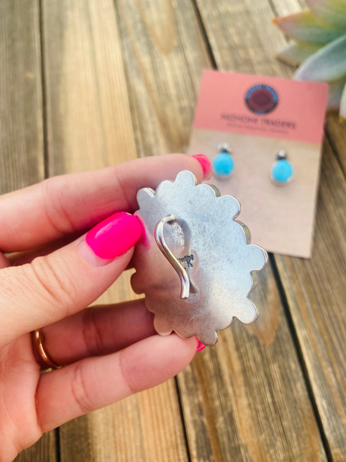 Handcrafted Sleeping Beauty Turquoise & Sterling Silver Cluster Earrings & Pendant Set