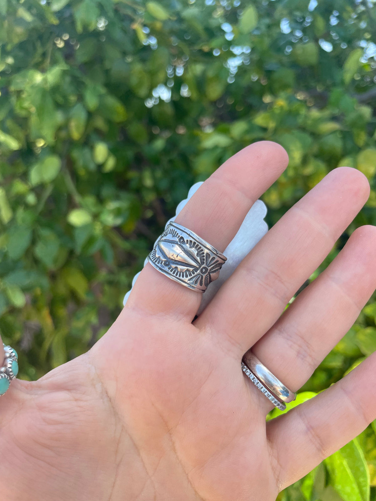 Handcrafted Turquoise, Orange Dream & Sterling Silver Adjustable Ring Signed P Yazzie