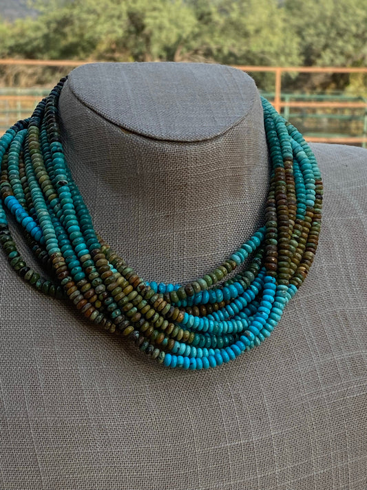 Handcrafted Natural Royston & Kingman Turquoise beaded Necklace 16”