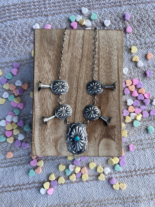Handcrafted Turquoise & Sterling Silver Concho Necklace By Tim Yazzie