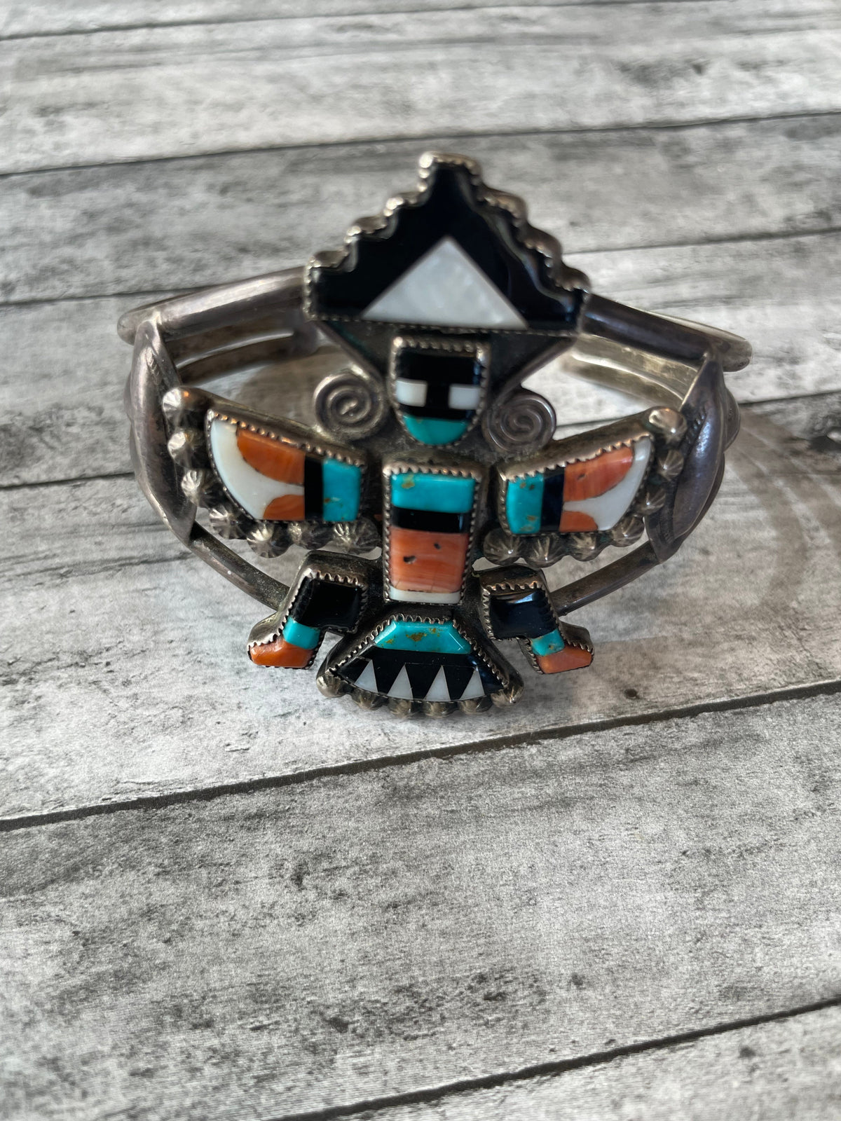 1940’s Handcrafted Multi Stone & Sterling Silver Cuff Bracelet