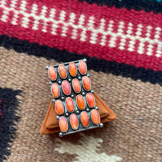 Handcrafted Sterling Silver & Orange Spiny Cluster Ring Size 8 Signed Jacquline Silver