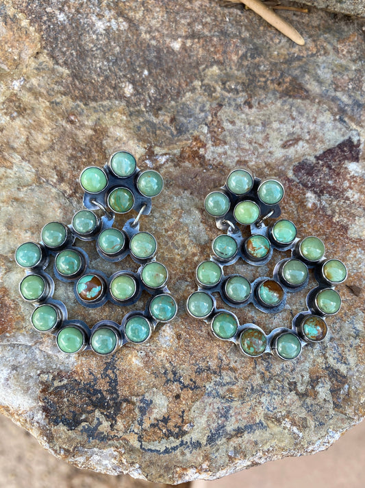 Handcrafted Sterling Silver & Royston Turquoise Chandelier Dangle Earrings