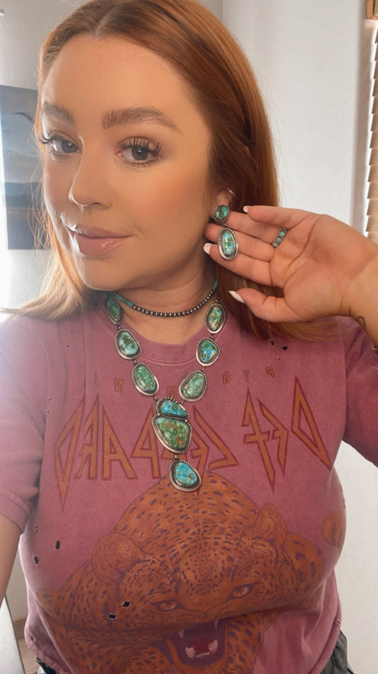 Beautiful Handcrafted Sterling Silver Sonoran Mountain Turquoise Necklace & Earring Set by Loretta Delgarito
