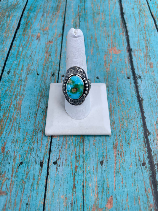 Handcrafted Sonoran Mountain Turquoise And Sterling Silver Statement Ring Size 9