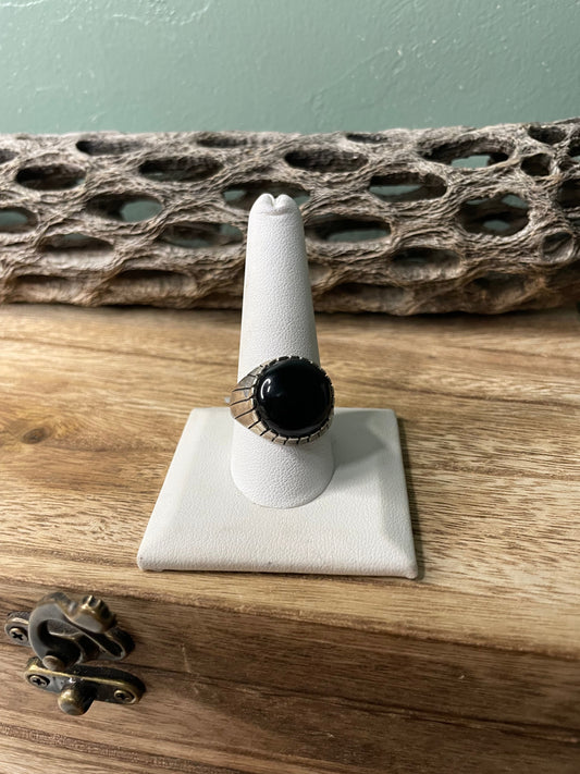 Handcrafted Ray Jack Sterling Silver Black Onyx Round Ring Size 10