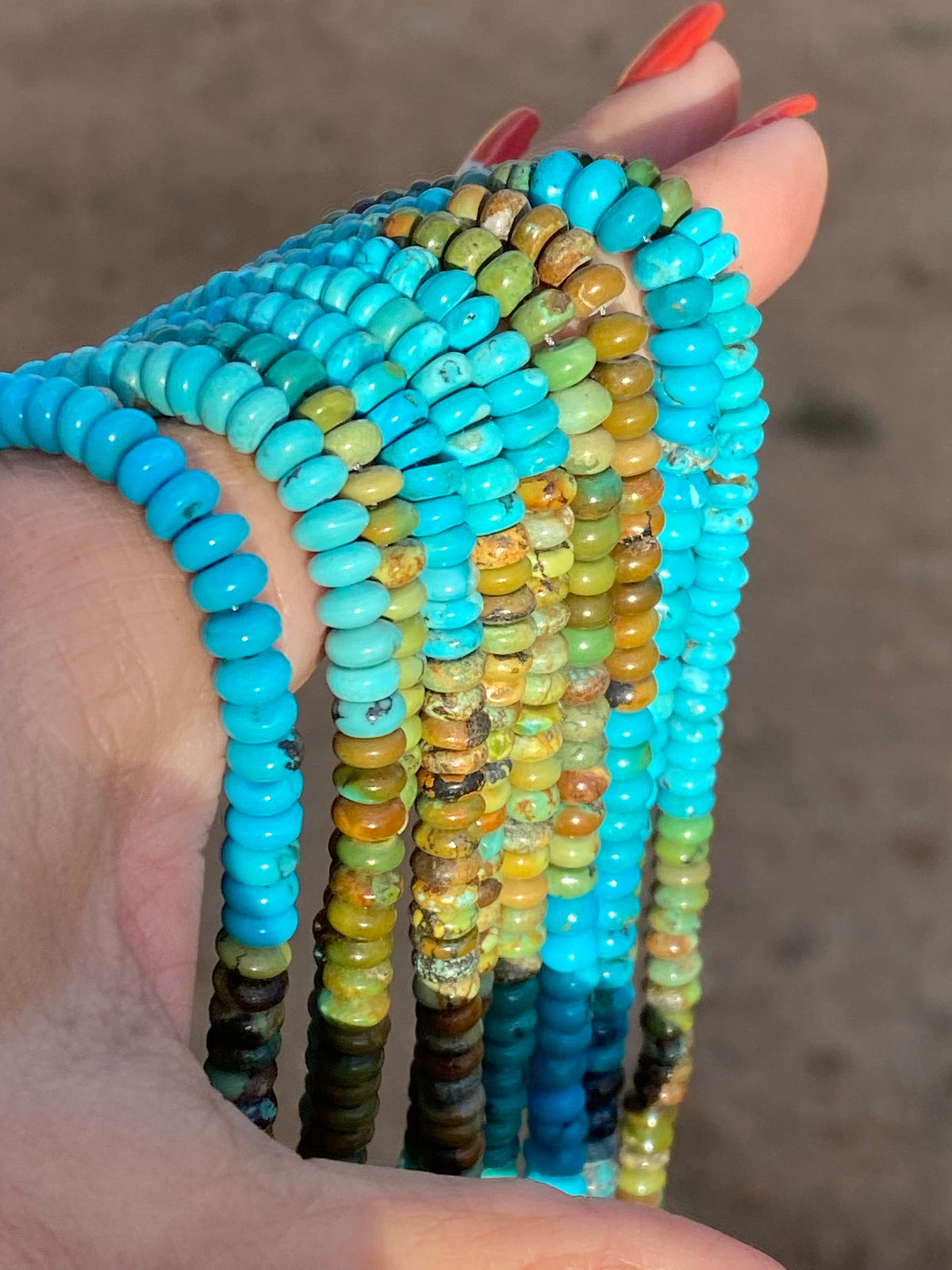 Handcrafted Natural Royston & Kingman Turquoise beaded Necklace 16”
