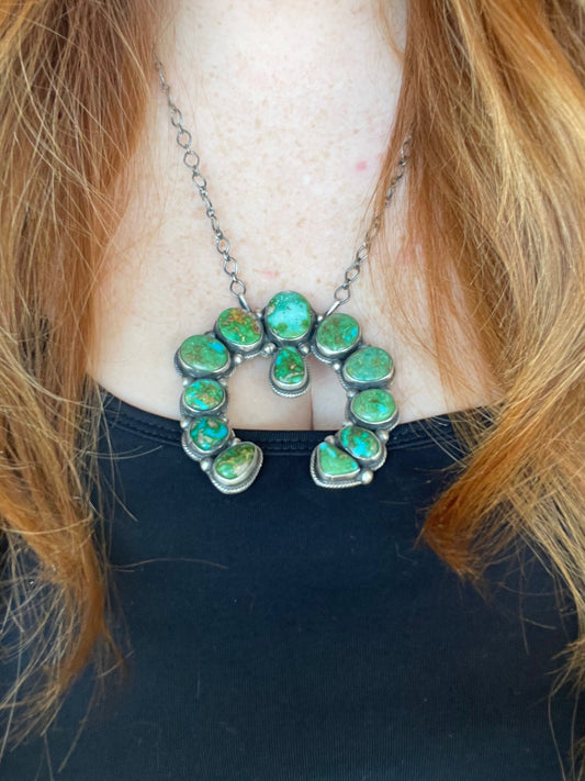 Handcrafted Sonoran Mountain Turquoise & Sterling Silver Naja Necklace by B. Johnson