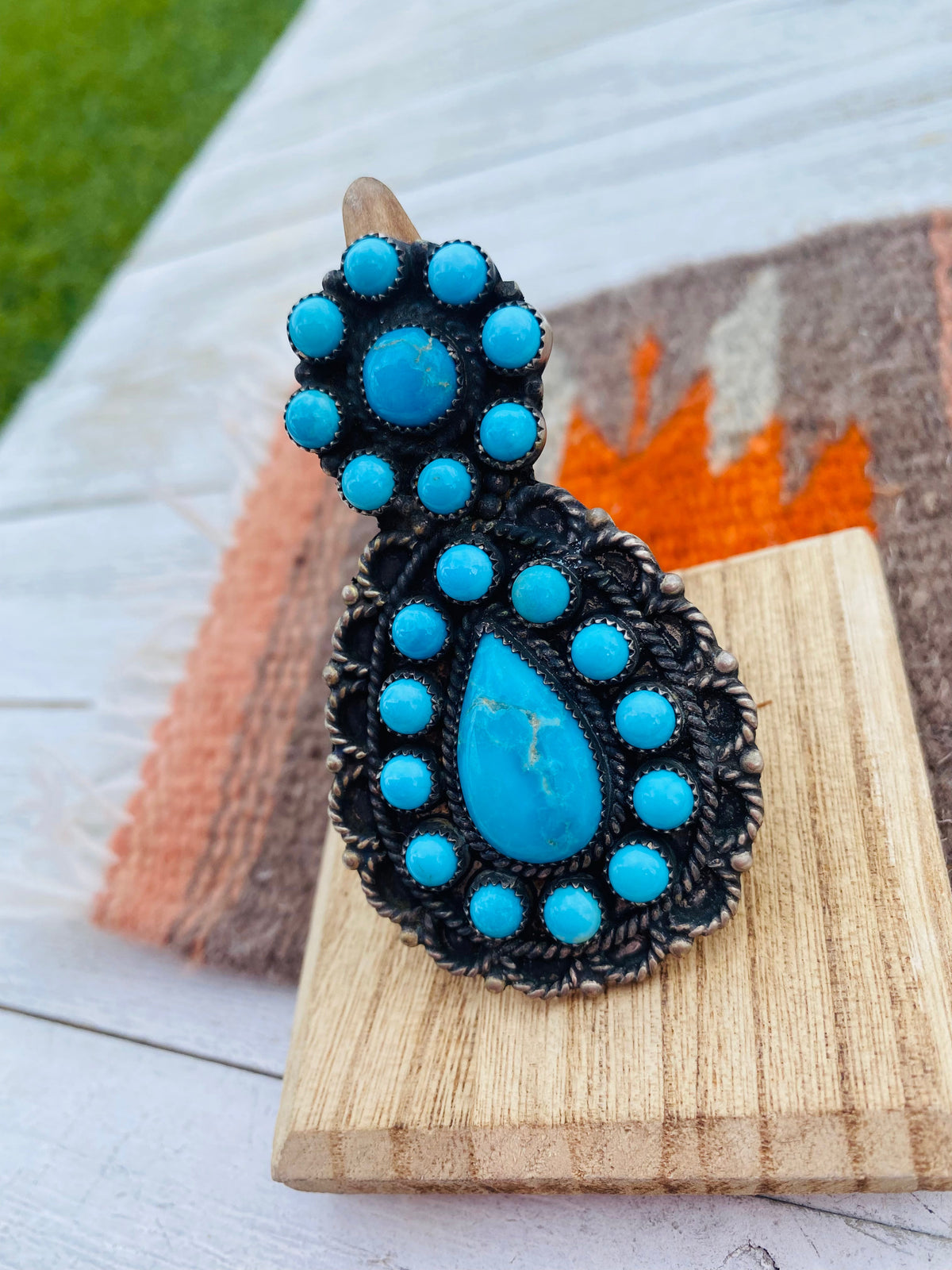 Handcrafted Sleeping Beauty Turquoise & Sterling Silver Statement Ring Size 9.5