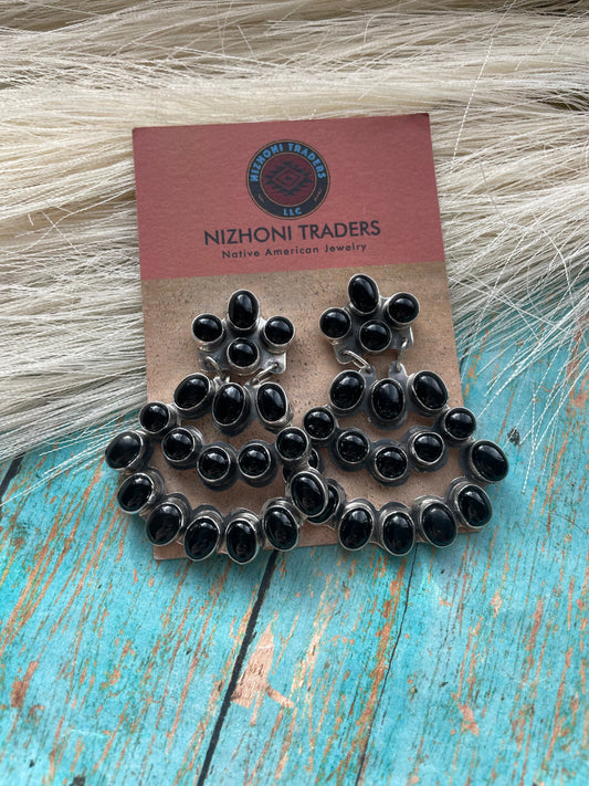 Handcrafted Sterling Silver & Black Onyx Dangle Earrings Signed