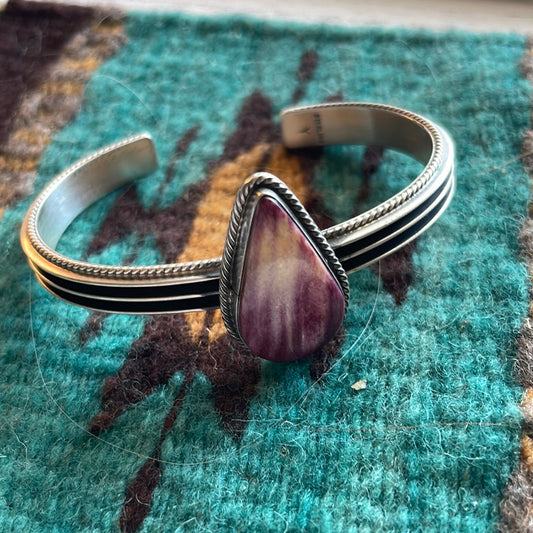 Handcrafted Purple Spiny And Sterling Silver Cuff Bracelet Signed