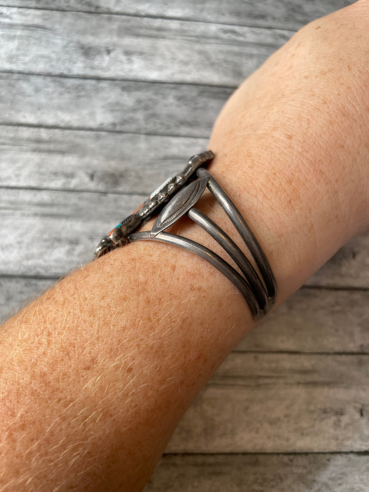 1940’s Handcrafted Multi Stone & Sterling Silver Cuff Bracelet
