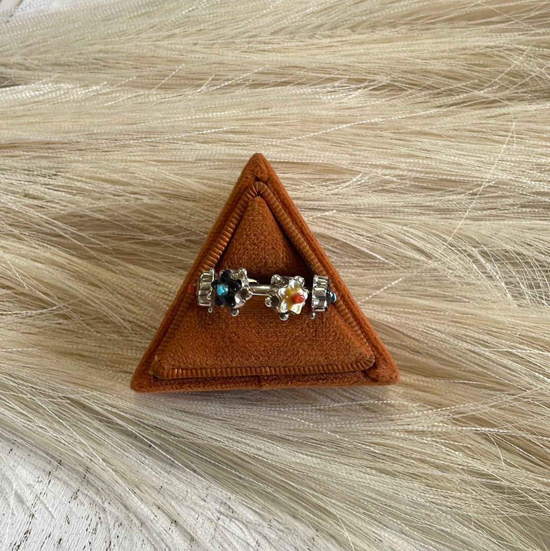 Handcrafted Flower Multi Stone Sterling Silver Ring Size 7