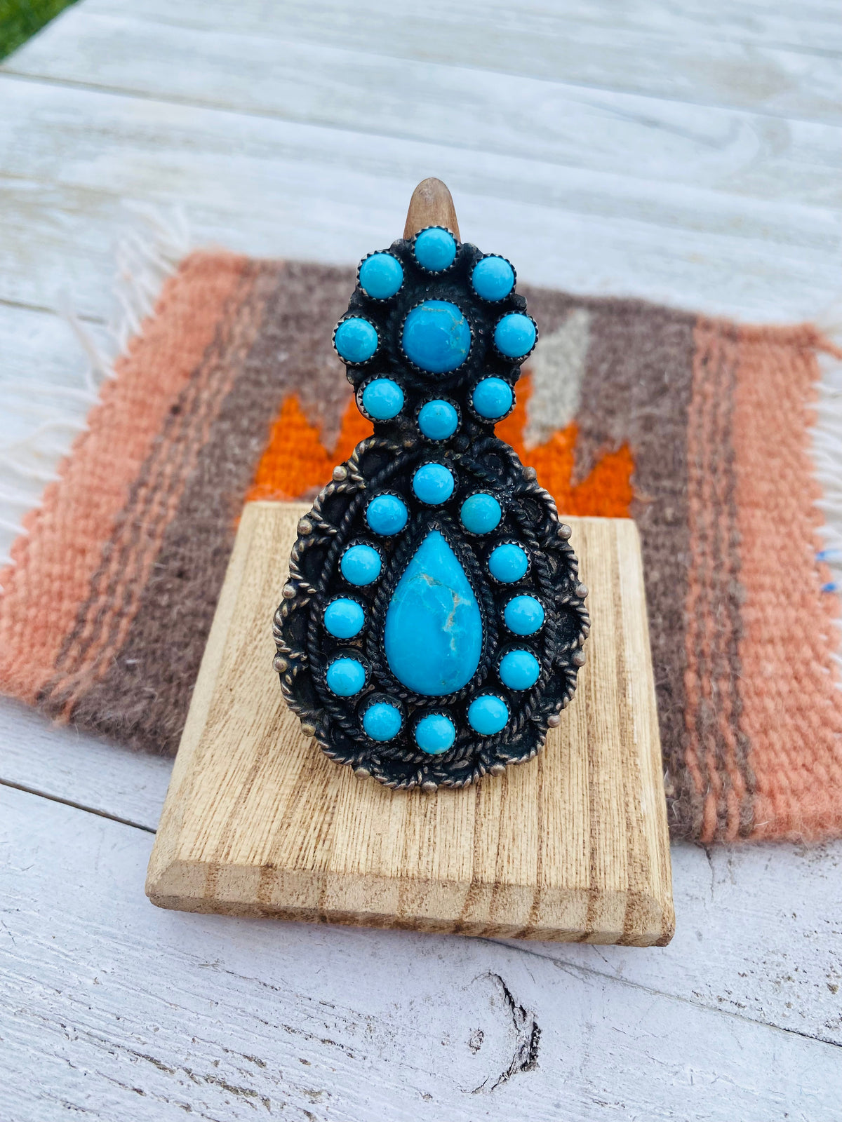Handcrafted Sleeping Beauty Turquoise & Sterling Silver Statement Ring Size 9.5