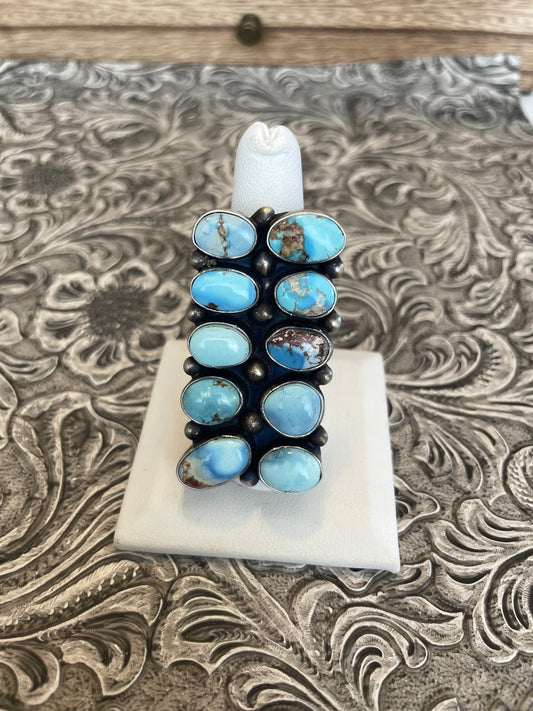Handcrafted Golden Hills Turquoise Sterling Silver Ring By Kathleen Chavez Size 8.5