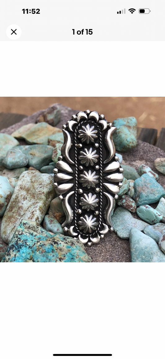 Patrick Yazzie Handcrafted Sterling Silver Concho Hand Stamped Ring