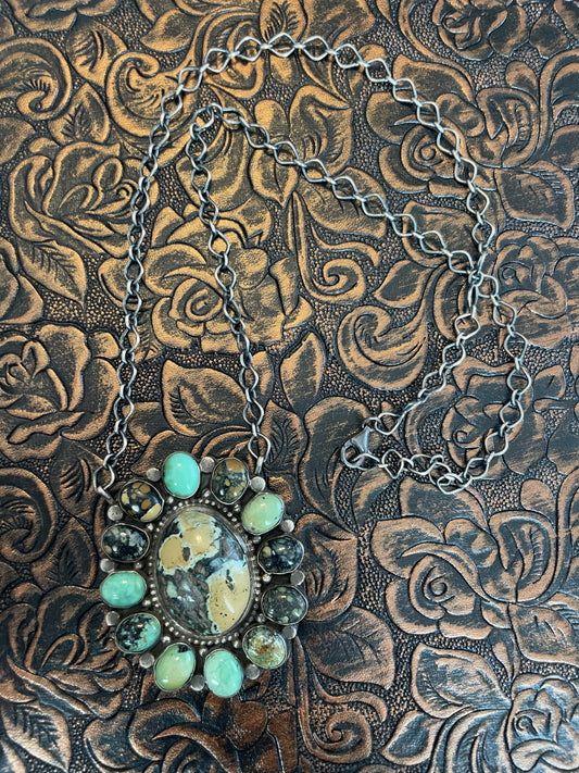 Handcrafted Royston & Carico Turquoise & Sterling Silver Cluster Necklace by Sheila Becenti