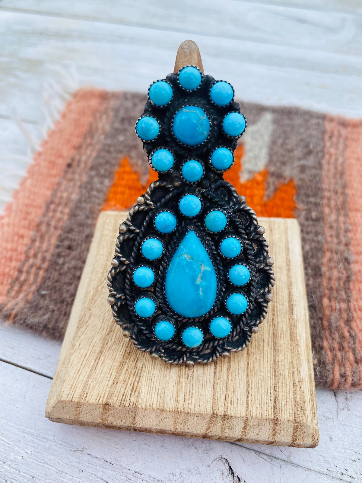 Handcrafted Sleeping Beauty Turquoise & Sterling Silver Statement Ring Size 9.5
