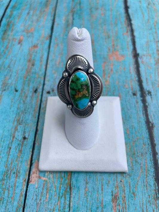 Handcrafted Sonoran Mountain Turquoise And Sterling Silver Statement Ring Size 7