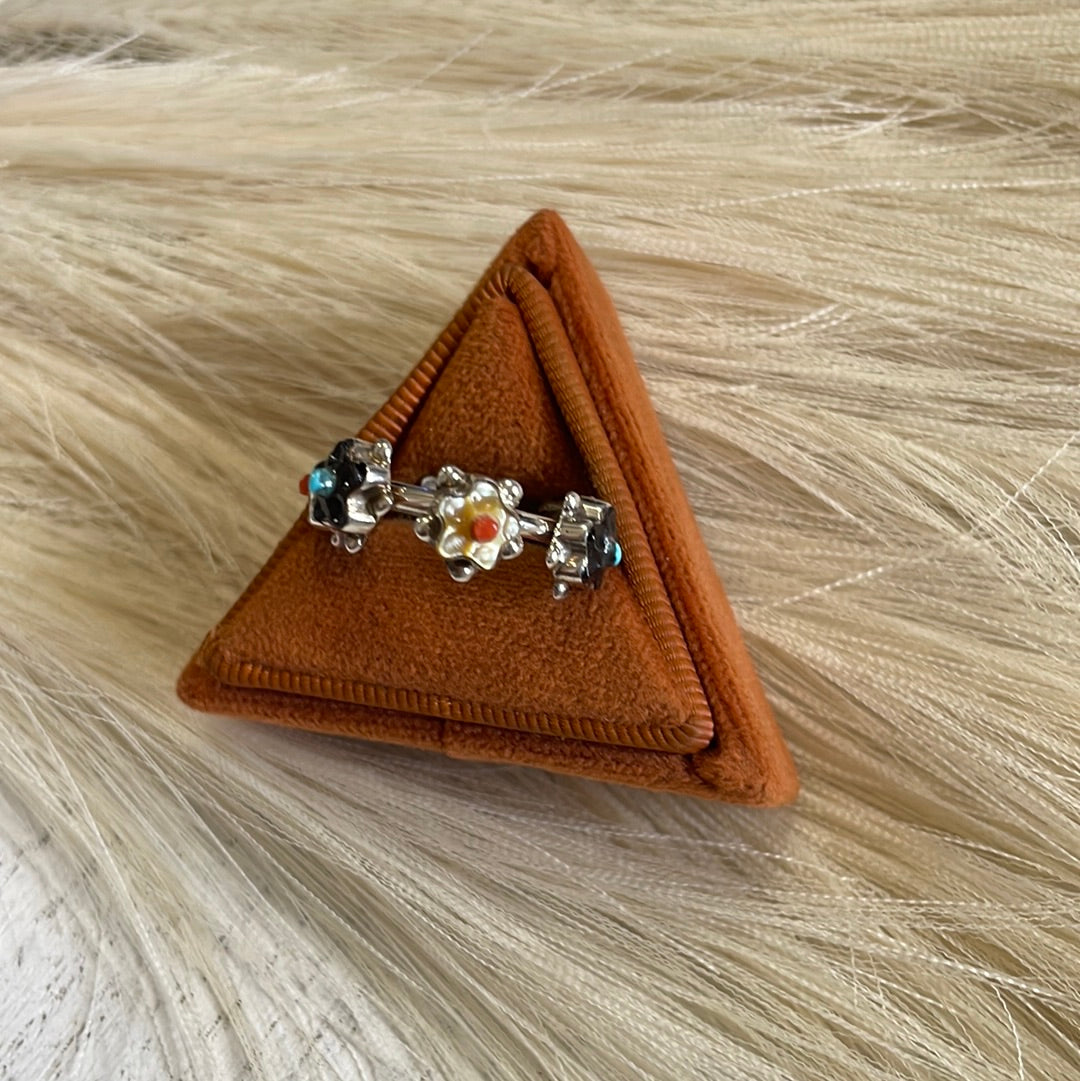 Handcrafted Flower Multi Stone Sterling Silver Ring Size 7