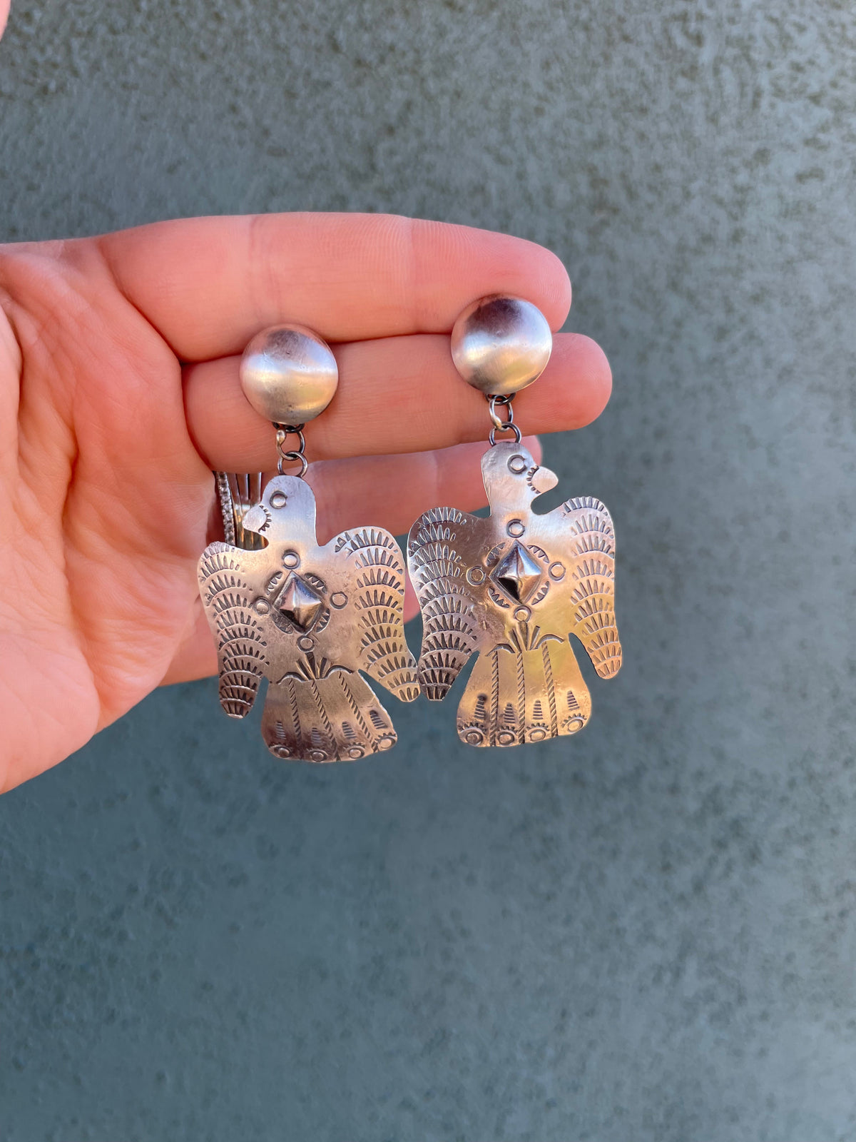 Handcrafted Sterling Silver Thunderbird Dangle Earrings By Tim Yazzie