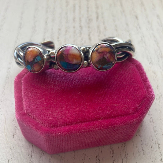 Handcrafted Pink Dream Mojave & Sterling Silver Cuff Bracelet Signed