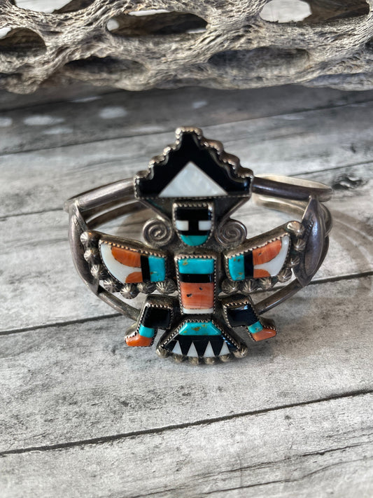 1940’s Handcrafted Multi Stone & Sterling Silver Cuff Bracelet
