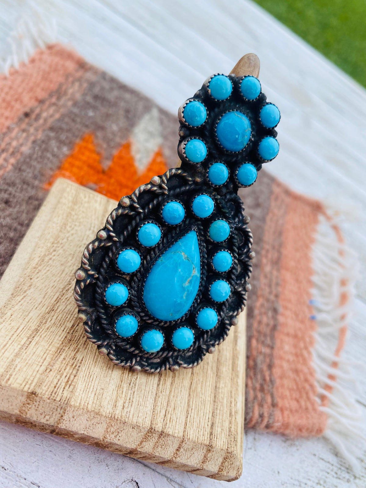 Handcrafted Sleeping Beauty Turquoise & Sterling Silver Statement Ring Size 9.5