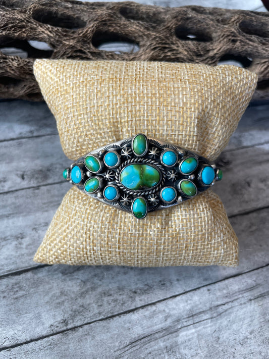Beautiful Handcrafted Sterling Sonoran Mountain Turquoise Adjustable Bracelet Cuff /