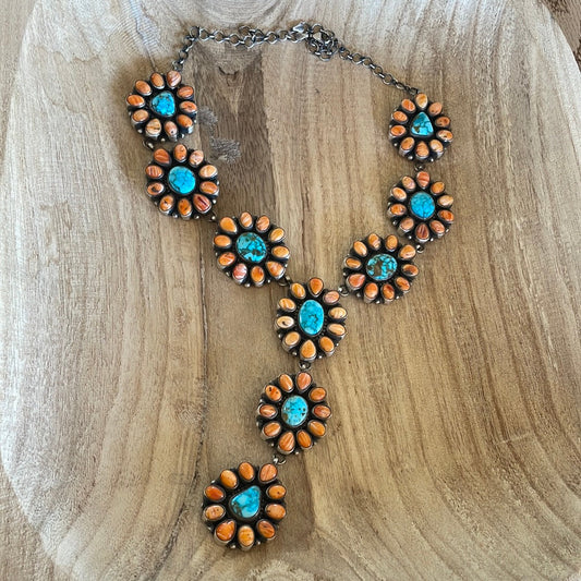 Handcrafted Sterling Silver Turquoise & Orange Spiny Necklace
