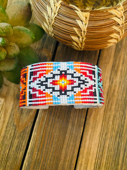 Handcrafted Made Beaded Leather Bracelet