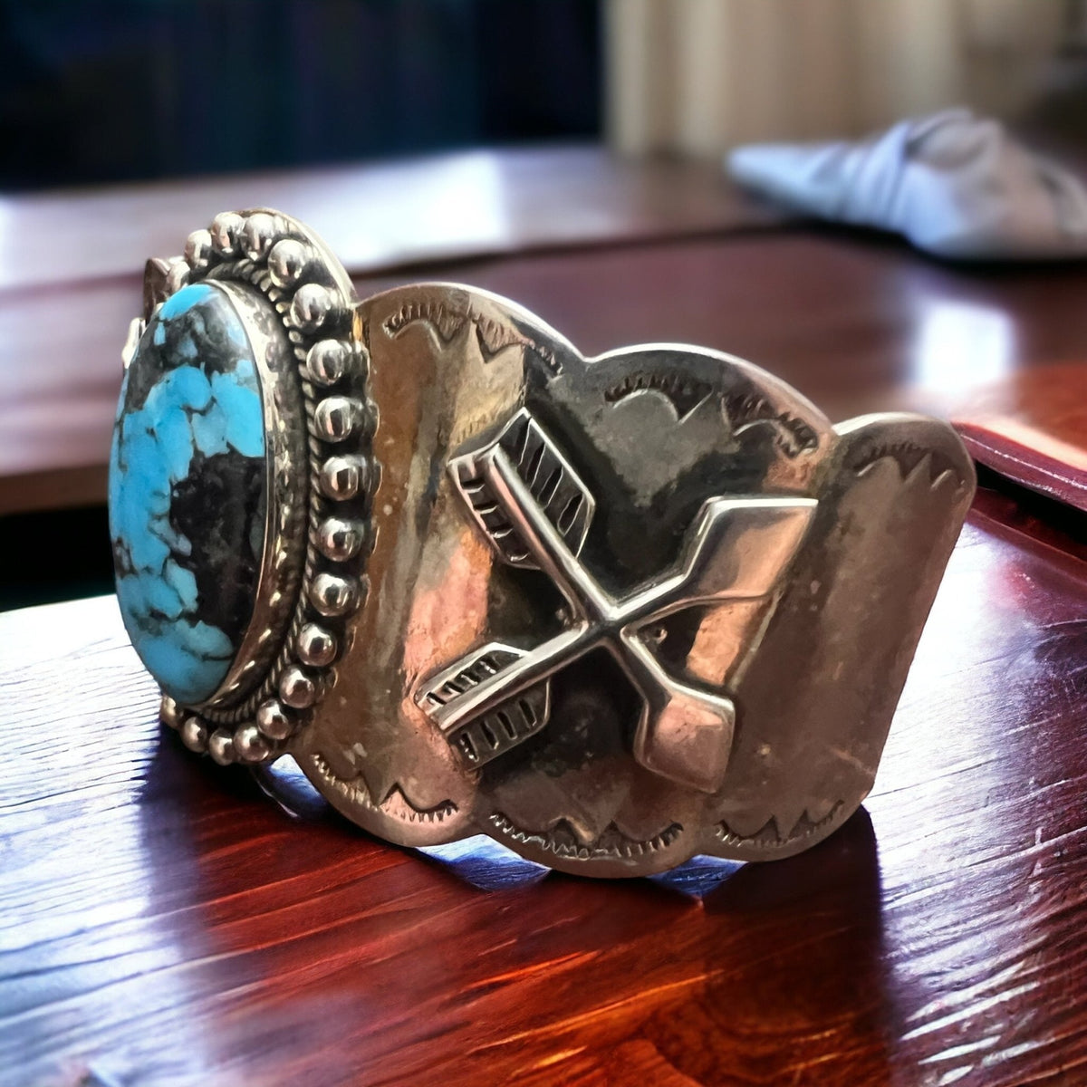Dan Dodson Legacy Stamped Suncup Blue Kingman Turquoise Hand-Stamped Cuff — 1 1/2" Wide